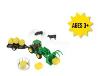 Image of a 1/32 scale John Deere 21 piece toy haying set.