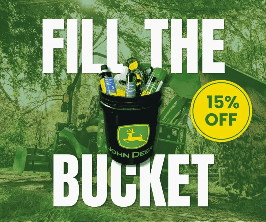 Image of a John Deere Bucket filled with items included in the 2026 September Fill The Bucket Parts Promotion.