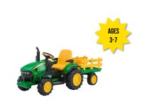 Image of the John Deere 12 Volt Ground Force Tractor with Trailer kids riding vehicle toy.
