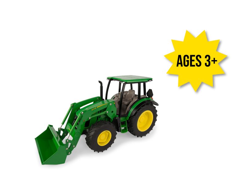 Image of the 1/16 scale John Deere 512R Replica toy tractor with loader.