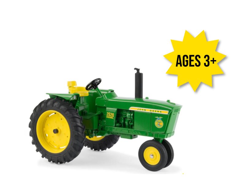 Image of the 1/16 scale Collectible John Deere 2520 Tractor with FFA emblem toy.