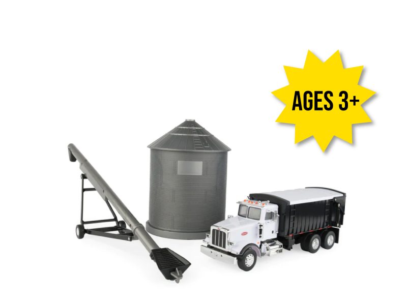 Image of the 1/32 Semi truck and grain bin toy play set featuring a semi truck, grain bin and auger.