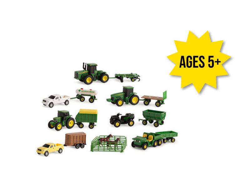 Image of the 1/64 scale John Deere vehicle farm value toy set.