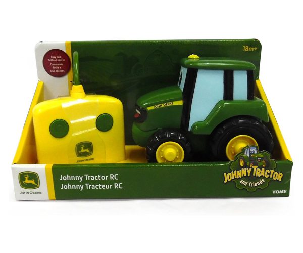 Image of the John Deere Johnny Tractor remote control kids toy tractor in its packaging.