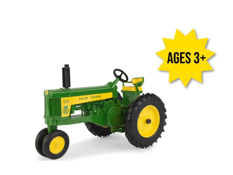Image of the 1/16 Scale Collectible John Deere 530 Tractor replica with the FFA emblem.