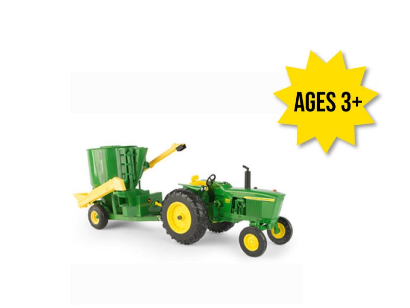 Image of the 1/16 Scale toy Replica John Deere 3020 Tractor with Mill mixer.