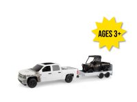 Image of the 1/16 scale John Deere Big Farm 825i Gator, pickup truck and trailer toy set featuring the camo Realtree graphics on both the truck and gator.