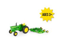Image of the 1/16 scale John Deere Big Farm 4020 tractor and E-12 rotary cutter toy set.