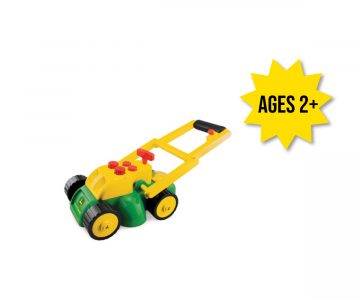 Image of the John Deere Electronic Action Kids Lawn Mower toy.