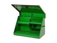 Image of the green John Deere 30-inch triangle truck tool box.