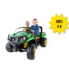 Image of two children riding in the John Deere 12-volt Gator XUV 550 Dealer Exclusive kids riding vehicle.