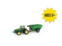Image of the 1/32 scale John Deere Replica Play 8260R toy tractor with grain cart.