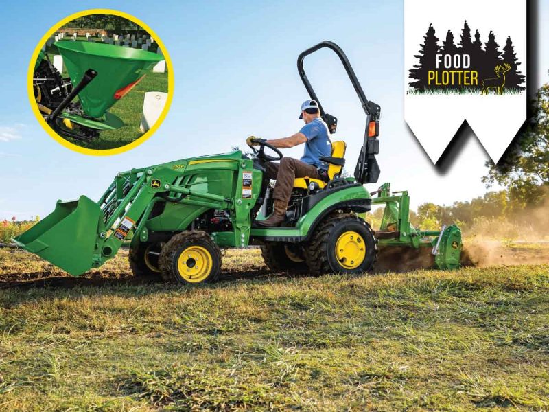 Image of a person operating the Food Plotter Compact Tractor package deal.