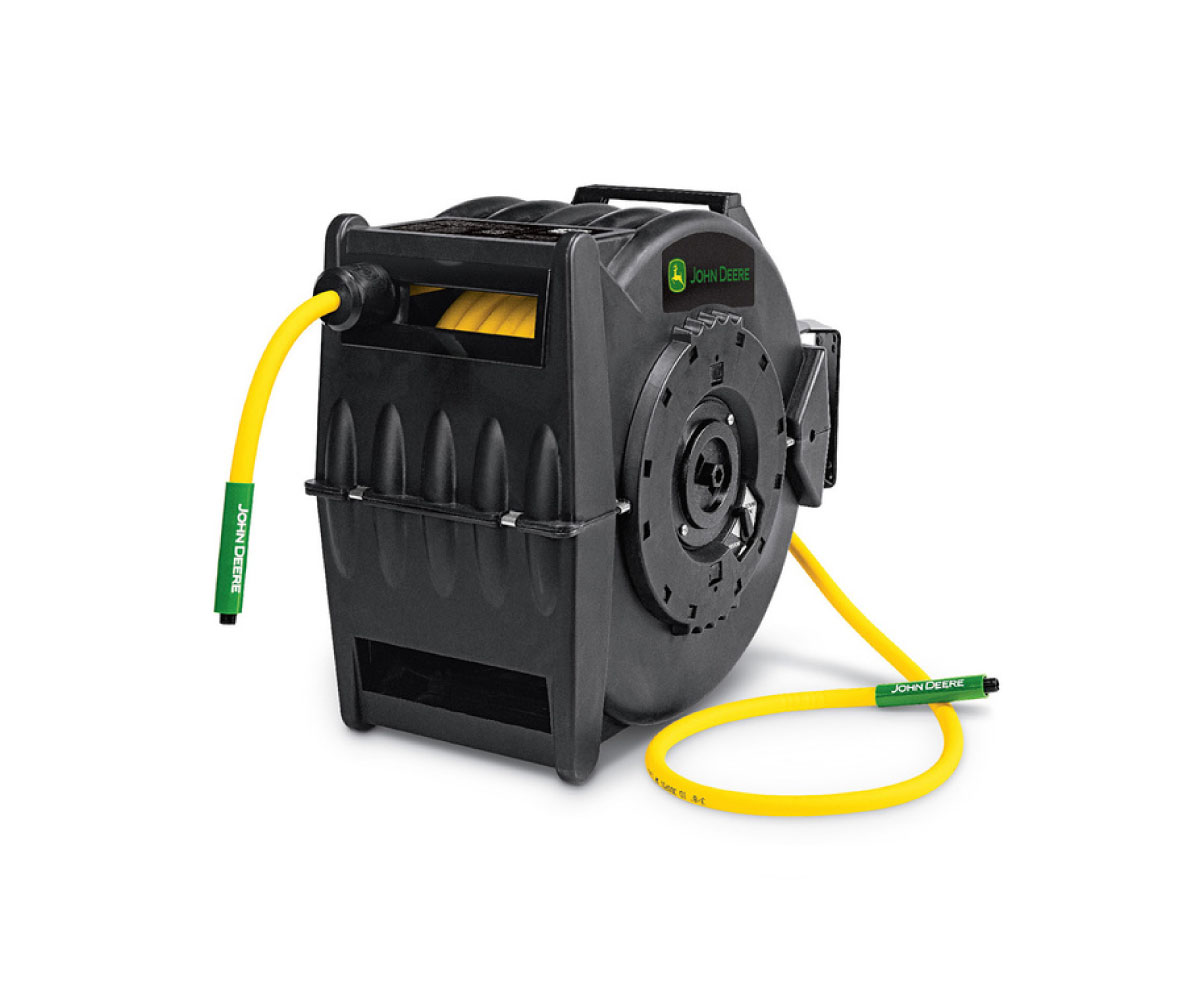 AT-4804-J-John-Deere-Professional-Retractable-Air-Hose-Reel-with-Hybrid-Polymer-Hose Image of the John Deere Professional Retractable Air Hose Reel with Hybrid Polymer Hose.