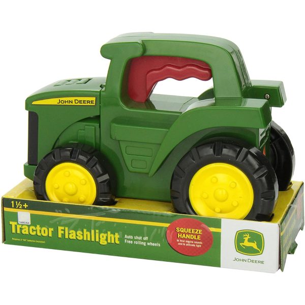 Image of the John Deere roll n go children's toy flash light in it's packaging