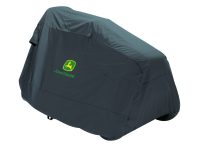 Image of LP93617 Deluxe John Deere riding lawn mower cover on a mower.