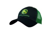 Image of the John Deere Classic Two-Tone Black and Green Cap with Mesh Back.