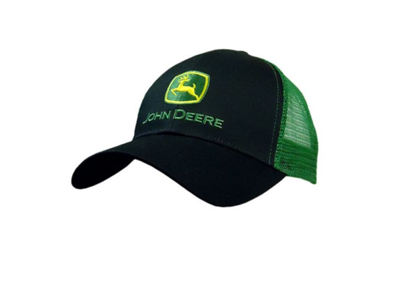 Image of the John Deere Classic Two-Tone Black and Green Cap with Mesh Back.