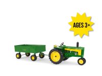 Image of the 1/:16 scale John Deere 730 tractor with barge wagon replica play toy.