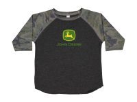 Image of the John Deere Toddler Black & Camo 3/4 sleeve T-Shirt.