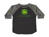 Image of the John Deere Black and Camo Raglan 3/4 sleeve t-shirt.