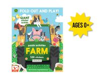 Image of the front cover of the John Deere Fold Out & Play Farm Puzzle Activities book.