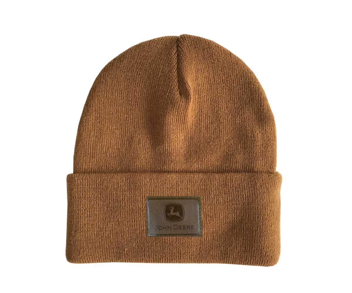LP79307-C.B.-TM-Beanie-1 Image of the Brown Knit Beanie with John Deere Patch.