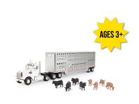 Image of the 1/32 scale Semi Truck and Livestock Trailer with livestock toy play set.