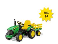 Image of the John Deere 12 Volt Ground Force Tractor with Trailer kids riding vehicle toy.