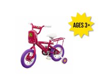 Image of the John Deere 12-inch bright pink kids bicycle.