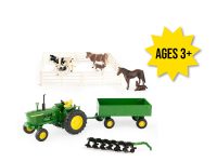 Image of the 1/32 scale John Deere die-cast value set featuring 4020 tractor, wagon, plow, cows, horses and fencing.
