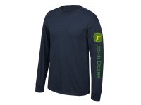 Image of the Navy colored John Deere long sleeve t-shirt with the John Deere logo on the sleeve.