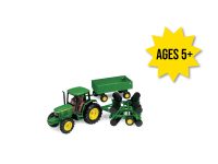 Image of the 1/32 scale John Deere 6410 tractor with barge and wing disk toy replica play set.