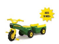 Image of the John Deere Kids pedal trike with cart riding set.
