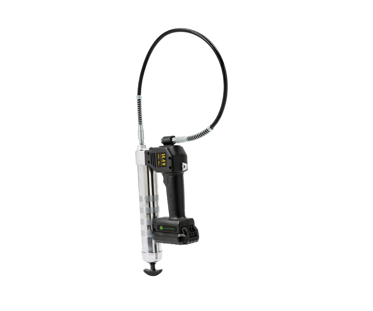 TY27453-John-Deere-14.4-volt-Lithium-ion-grease-gun-kit Image of the John Deere 14.4 volt battery powered lithium-ion grease gun kit.