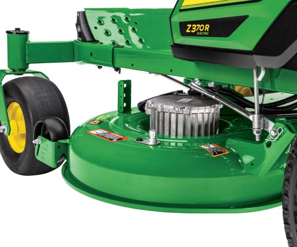 Image of the mower deck on the John Deere Z370R Electric ZTrak Zero Turn lawn mower.