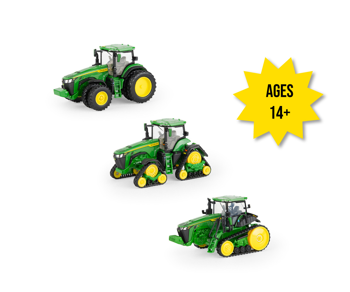 LP86775-1-64-Scale-John-Deere-8R-340-8RX-340-and-8RT-340-Prestige-Collection-Collectible-Toy-Tractor-Set